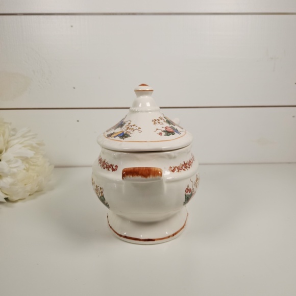 Small Vintage Porcelain Soup Gravy Tureen Dish w/ Lid & Ladle, Japan, Fall Fruit - Picture 4 of 10